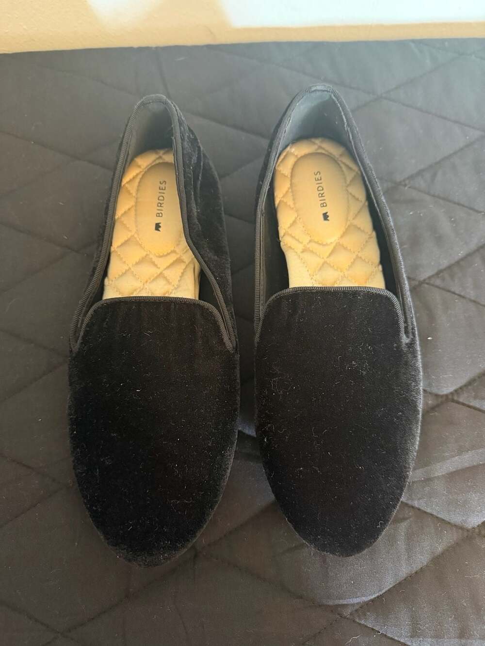 Birdies The Starling Black Velvet Smoking Slipper Flats